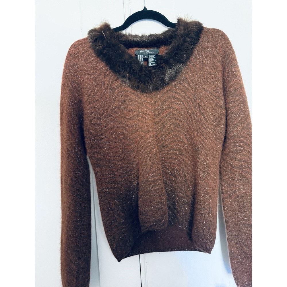 Vintage Items by Michelle Nicole Lambswool Angora Sweater Fur Med Metallic Y2K